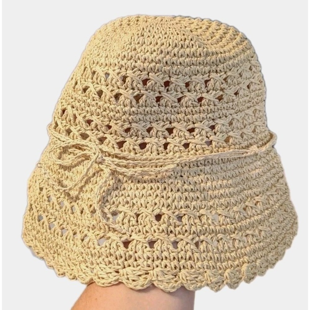 Talbots Women's Beach Boho Beige Floppy Hat Paper Straw One Size Excellent EUC
